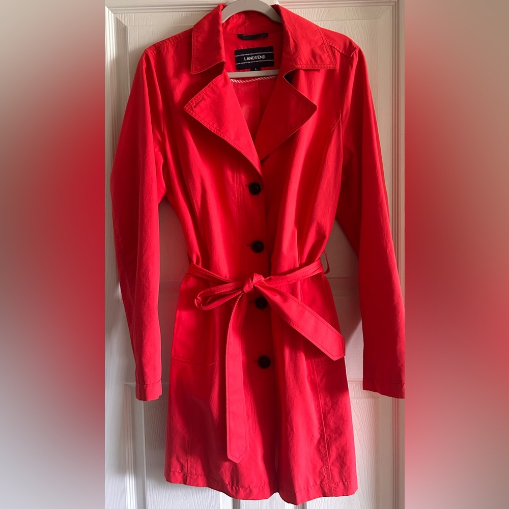 Lands’ End Crimson Dawn Harbour Cottage Trench Coat‎ Sz L Minimalist Boho-Chic